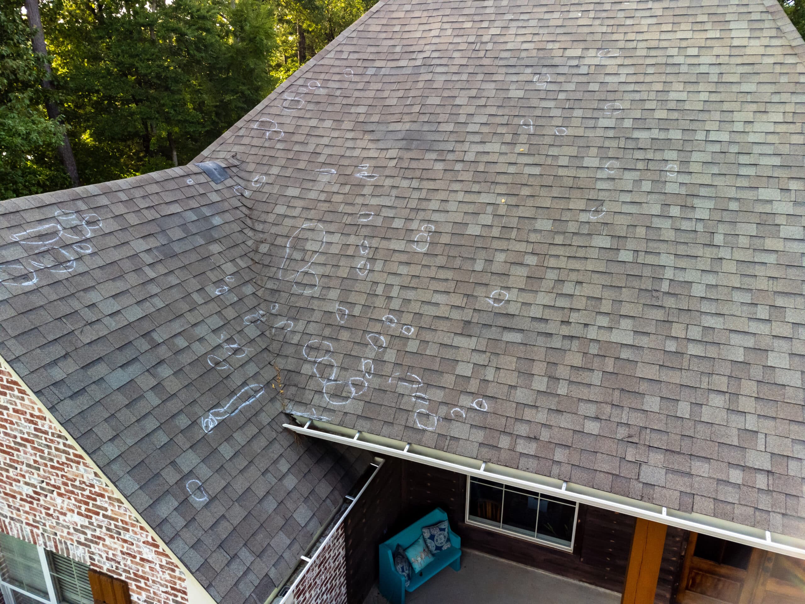 Hail damage marked on a roof in nashville tn