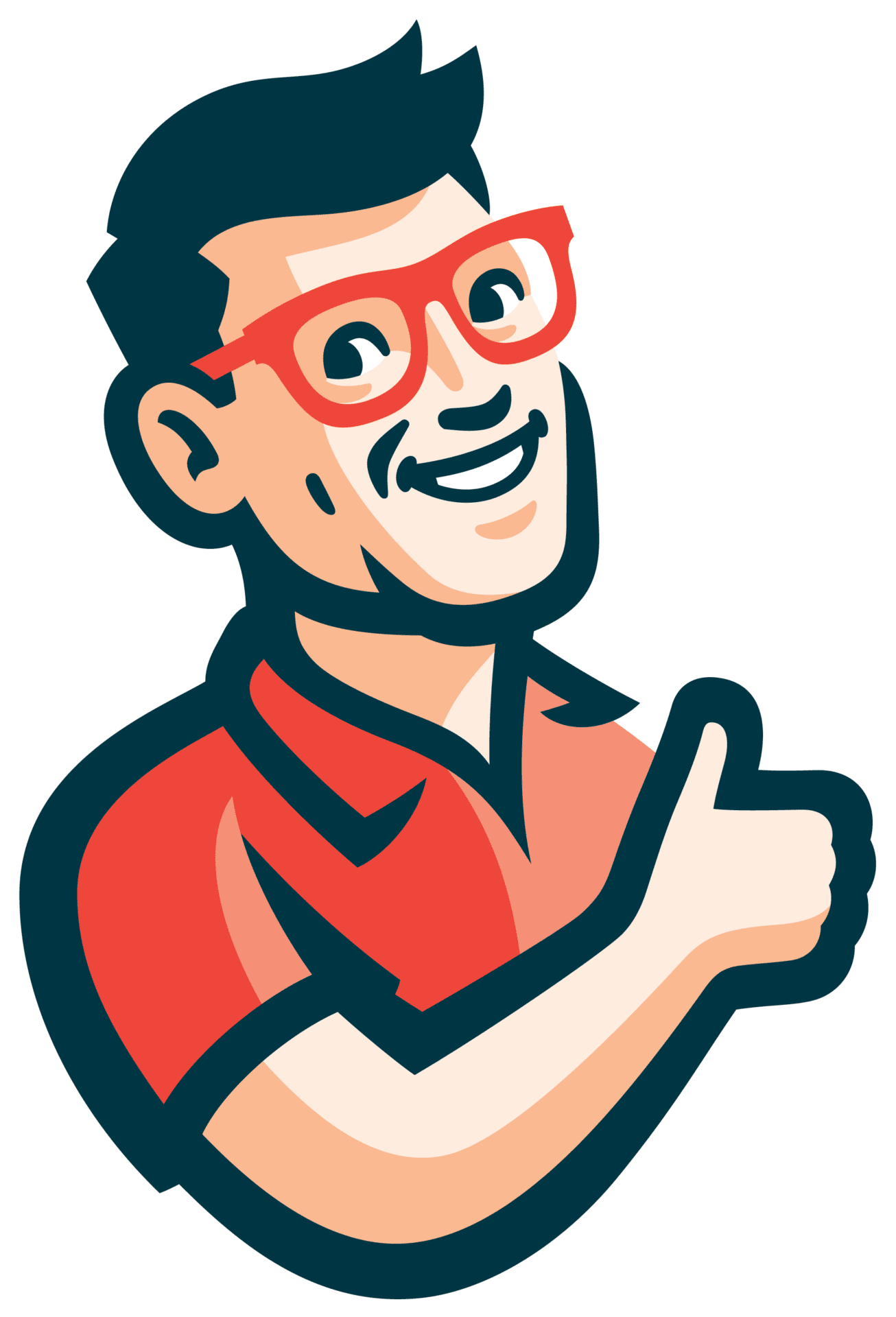 Cartoon version of Mr Goodroof Two men in a white van covered with graphics for Mr Good Roof