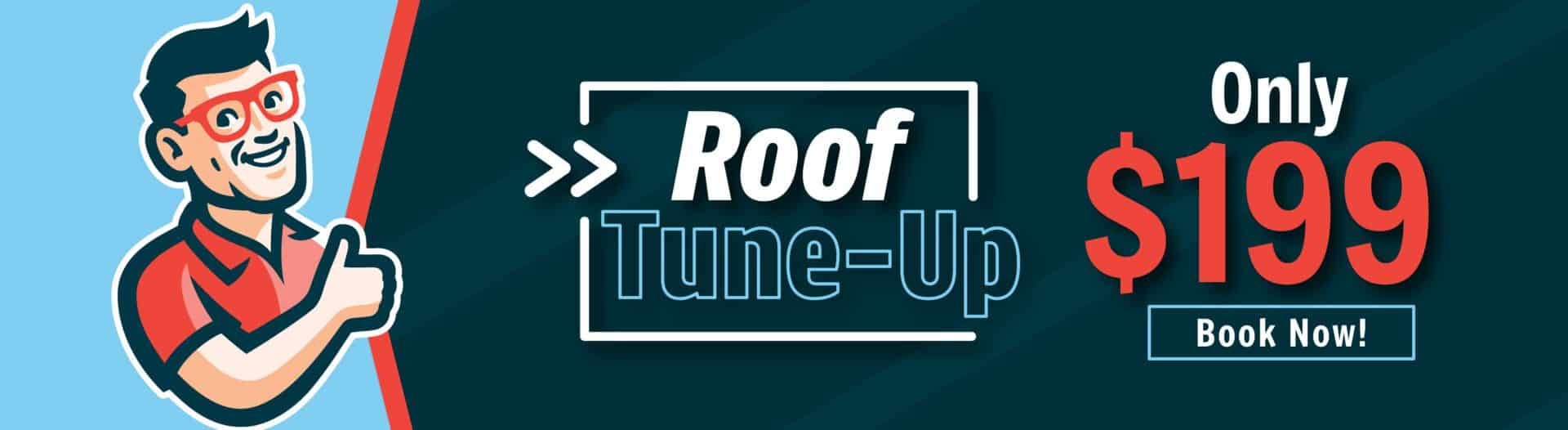 Banner for roof tune up that costs $199, book now