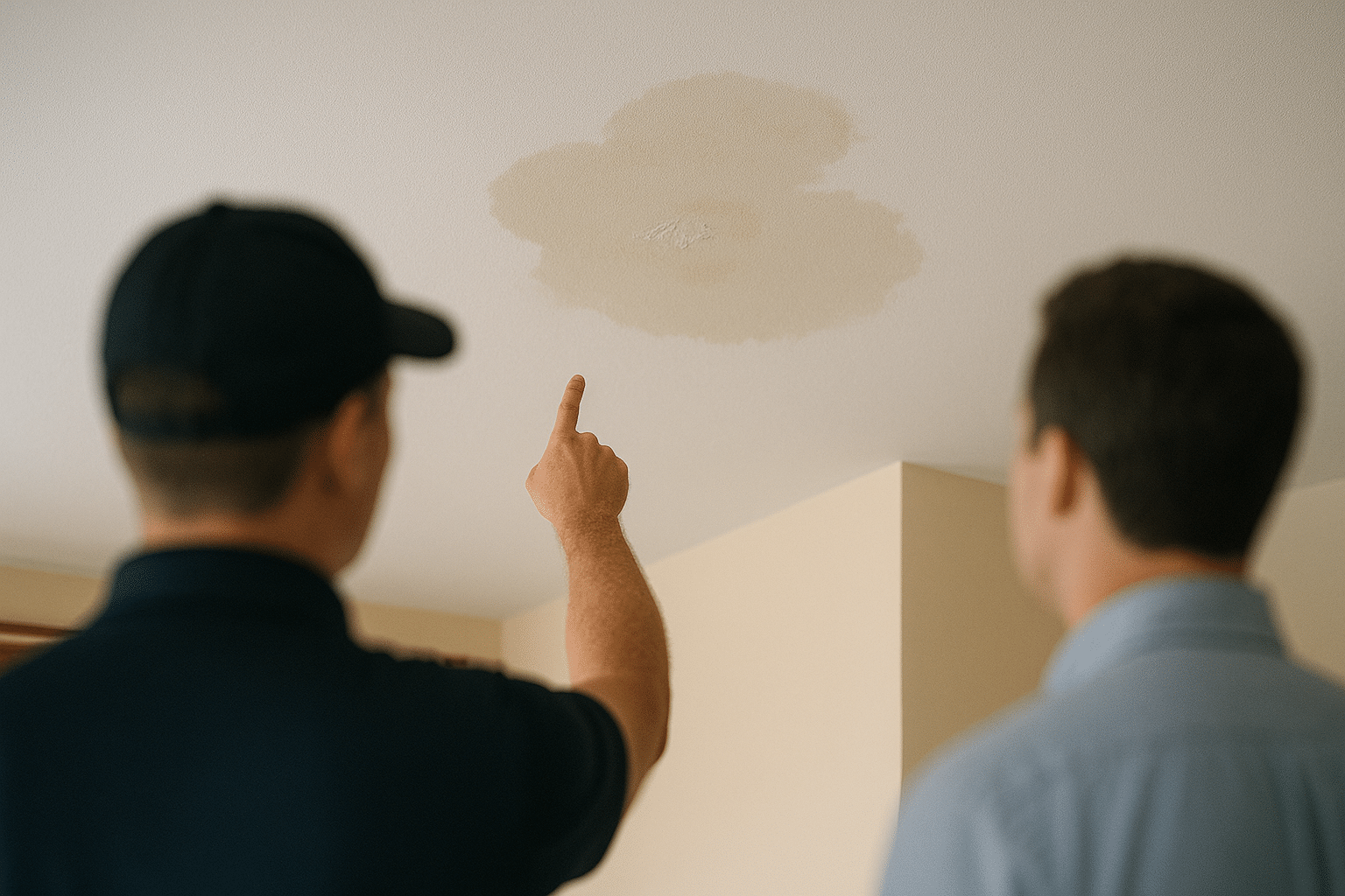 Roof leak repair team in Nashville inspecting shingles on a home