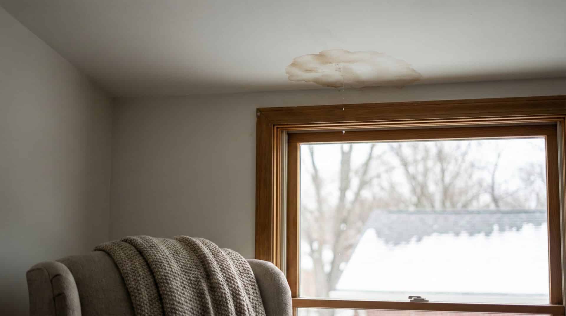 Damage to the ceiling from a winter storm