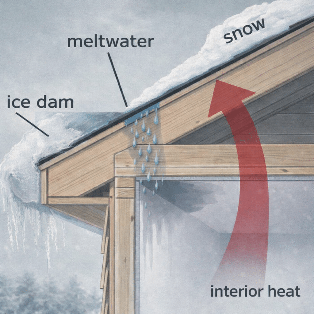 Collage of black streaks on a roof