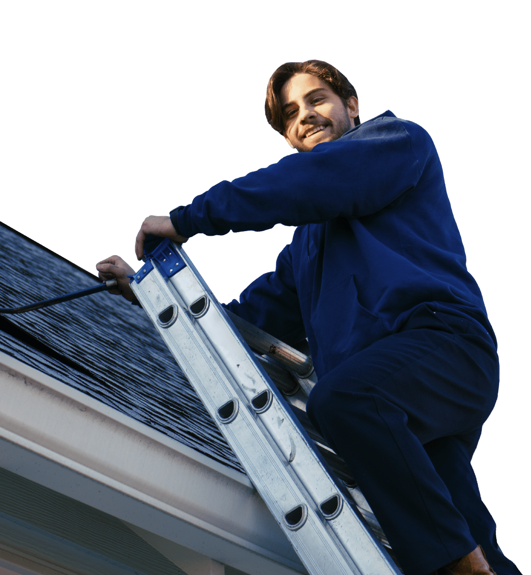 A mr goodroof technician working on a roof