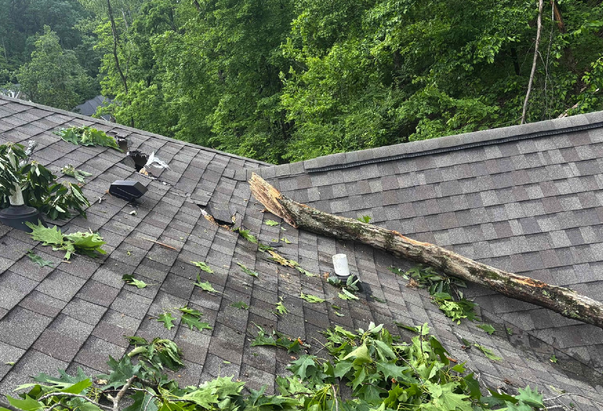 storm damage on a roof