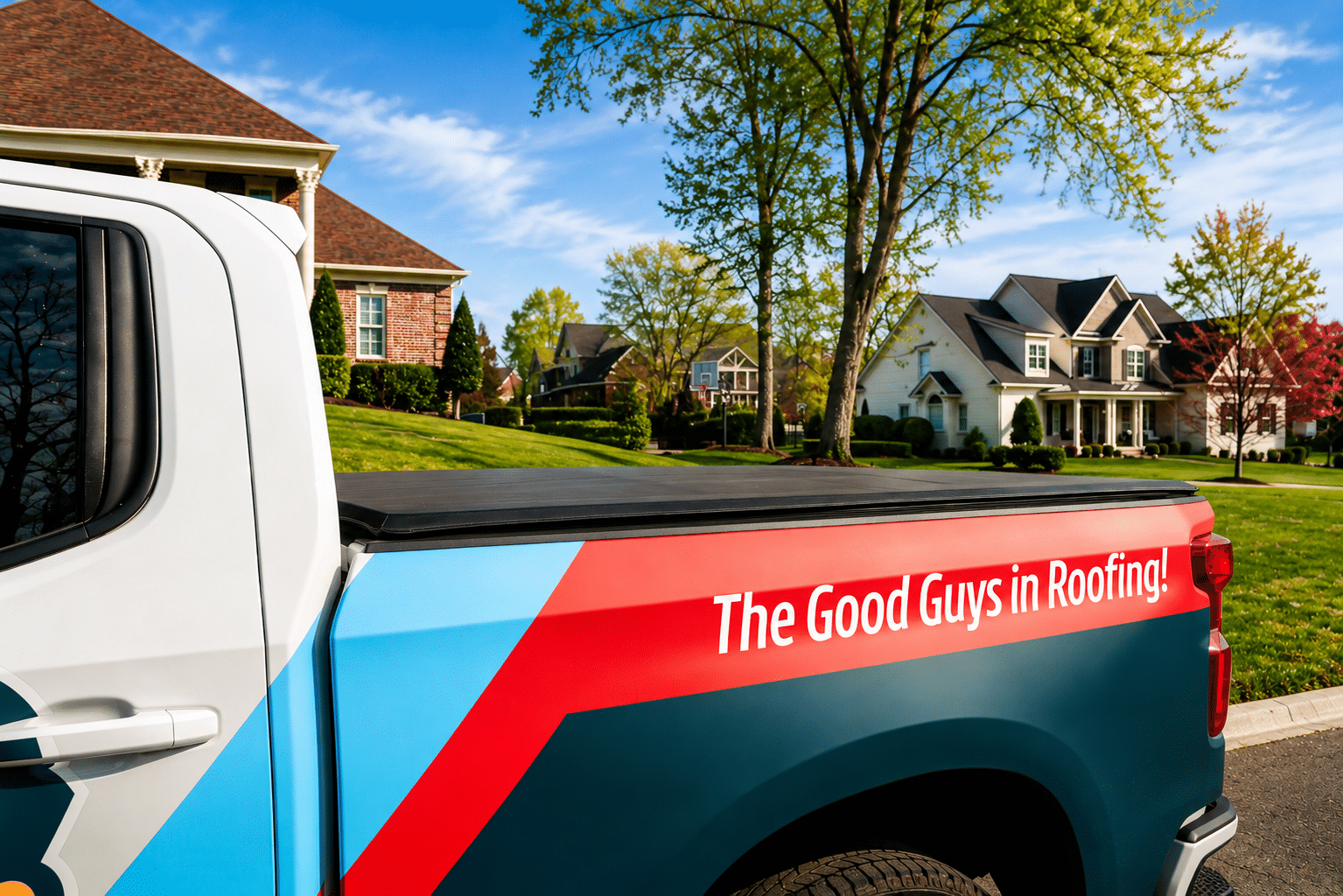 Nashville roofing company truck at residential roof inspection